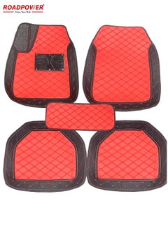 Buy Car Floor Mats Luxury Faux Leather Automotive Floor Mats All Weather Is Universal 5 Pieces Red Black in UAE