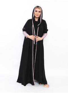 Buy Black abaya with pink sleeves and a pink insert at the collar in the front in Saudi Arabia