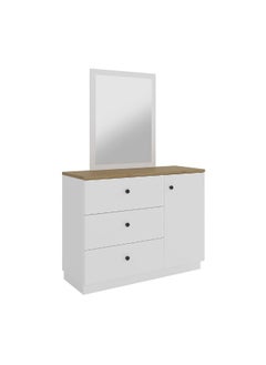 Buy Pera Dresser With Mirror 4 Large Drawer Storage Dresser Durable Vanity Table Dressing Makeup Desk With Storage Modern Design Bedroom Furniture - White / Light Oak in UAE