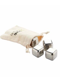 اشتري Set of 4 Stainless Steel Reusable Ice Cubes With Satchel في الامارات