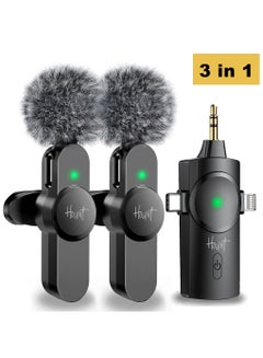 Buy Clip On Microphone Wireless Lavalier Microphone 3 In 1 For Android iPhone Laptop Camera Dual Wireless Microphone Portable Audio Video Recording Youtube Tiktok Facebook Plug and Play in UAE