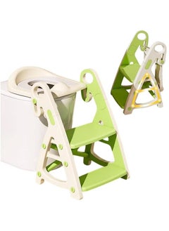 Buy Potty Training Toilet Seat, 2 in 1 Height Adjustable Toilet Trainer with Step Stool Ladder, Foldable Toddler Potty Chair for Boys and Girls (Green) in Saudi Arabia