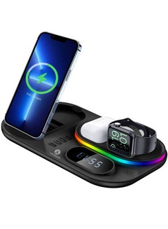 Buy 4 in 1 Wireless Charger Station with QI fast mobile charging for Apple iPhone/Air Pods/iWatch/Nothing Phone - Black in UAE