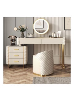 Buy Vanity Table Elegant Dressing Table with Chair and Mirror, Solid Wood White Make up Table Vanity Desk Flip Swivel Mirror Storage Drawers for Bedroom Furniture Women's Dresser Gift in UAE