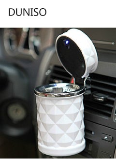 اشتري Auto Car Ashtray Portable with LED Light Ashtray Portable Car Trash Can Stand Cylinder Cup Holder White Fit All Car Models في السعودية