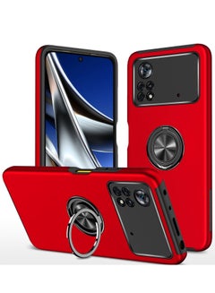 Buy Protective Phone Case with Invisible Ring Holder Kickstand for Xiaomi Poco X4 Pro Red in Saudi Arabia
