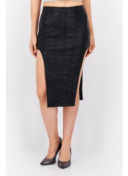 اشتري Women Leather Panel Midi Skirt, Black في الامارات