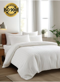 Buy Microfiber Hotel Comforter Sets, Fits 200 cm x 200 cm Size Bed, Duvet Filling Included, 9 Pcs King Size, Hotel Stripe Pattern in Saudi Arabia