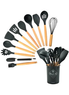 اشتري 12-Piece Cooking Utensils Set With Handles Black/Brown 11.93inch 12-Piece Cooking Utensils Set With Handles Black/Brown 11.93inch في السعودية