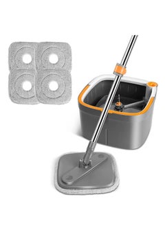 اشتري Spin Mop and Bucket Set,with 4 Microfiber Replacement Mop cloth,Adjustable length stainless steel handle,Self Wringing 360° Rotating Square Mop-Head (Mop set+Mop cloth*4) في الامارات