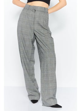 اشتري Women Regular Fit Plaid Dress Pants, Grey في الامارات