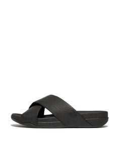 Buy 049-800 Fitflop Men Surfer Mens Tumbled-Leather Cross Slides HA6-001 Black in UAE