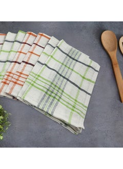 Buy Orchard Green & Orange Multi Checks (50 x 70 Cm)  Tea Towel-Set of 6 in UAE