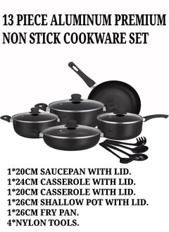 Buy 13 Piece Insiya aluminum cookware set high quality cookware material non stick pan and pots complete cookware solution easy to clean stylish durability professional cookware set with kitchen tools. in UAE