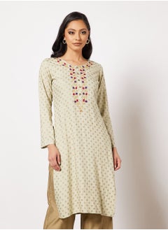 Buy Printed Short Kurta With Facemask in UAE