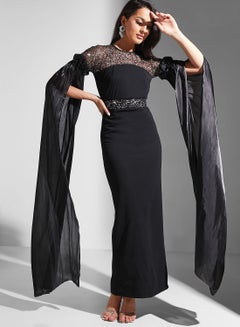 Buy Sequin Split Sleeve Belted Dress in Saudi Arabia