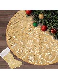 Buy 48 Inch Large Christmas Tree Skirt Xmas Soft Cover Mat Decor Snowflake Collar Farmhouse Tree Skirt for Holiday Ornaments Party Home Indoor Decorations Gold in UAE