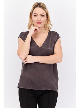 اشتري Women V-Neck Sleeveless Metallic Top, Dark Grey في الامارات