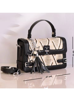 Buy Black women handbag with Woven Bohemian pattern with adjustable Leather strap in Egypt