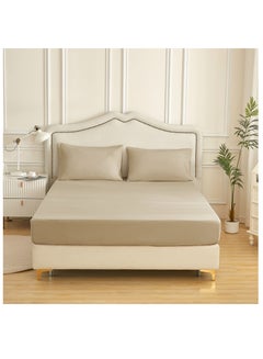 Buy Bedding Fitted Sheet Set 3-Pcs King Size Solid Soft & Silky Extra Deep Cooling Bed Sheet Brushed MIcrofiber , Beige in Saudi Arabia