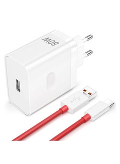 Buy 80W Fast Charger for Oneplus SuperVooc Charge USB Power Supply with Type C Charging Cable 1M USB Charging Plug for OnePlus Nord 2T/10 Pro/Nord CE 2 Lite/Nord 2/9 Pro/9/N20/N10/N100/8T/8 Pro/8/7T in UAE