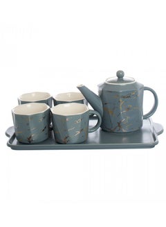 Buy Ceramic Tea Set 7 Pieces Gray Gold Color in Saudi Arabia