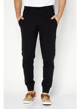 Buy Men Regular Fit Plain Elevated Pants, Black in Saudi Arabia