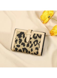 Buy European And American Wallet Women's Short New Leopard Print Drawstring Multi-functional Large Capacity Three-fold Retro Multi-card Hand-held Card Bag in Saudi Arabia