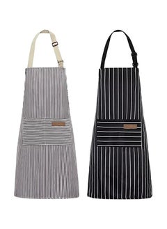 Buy 2 Pack Kitchen Cooking Aprons, Adjustable Bib Soft Chef Apron with 2 Pockets in UAE