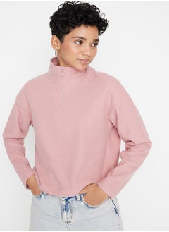 Buy Pale Pink Thessaloniki/Knitwear Look Zippered Collar Regular/Regular Fit Knitted Sweatshirt TWOAW22SW0732 in Egypt