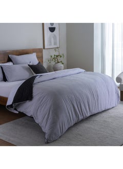 Buy Dublin Mini Check Reversible 3-Piece Full Duvet Cover Set 160X200Cm - Black And White in UAE