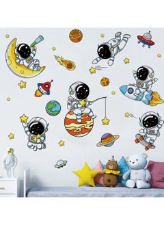 اشتري Lovely Astronauts and Planet Wall Decals, Universe and Stars Wall Sticker, Space Art Wall Clings, Removable Vinyl Stickers For Nursery, Living Room, Bedroom, TV Sofa Background Decoration Murals في السعودية