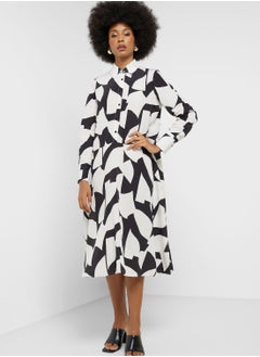 Buy Asymmetrical Hem Printed Shirt Dress in UAE