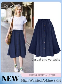 Buy Women's Fashion Versatile Denim Skirt Soft Lightweight Elastic Waist Design High Waisted A-Line Skirt in UAE