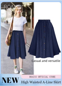 Buy Women's Fashion Versatile Denim Skirt Soft Lightweight Elastic Waist Design High Waisted A-Line Skirt in Saudi Arabia