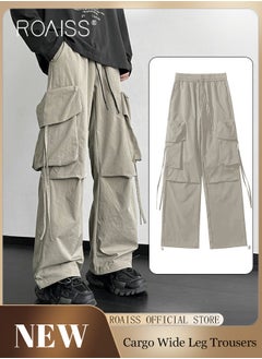 Buy Casual Loose Fitting Quick Drying Overalls for Men Wide Leg Pants with Elastic Waist Design with Multiple Pockets for Outdoor Sports Daily Versatile Breathable and Comfy Pants in Saudi Arabia