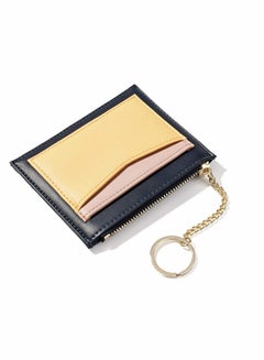 Buy Women's Small Wallet with Card Slots Multiple Card Slots Zip Card Holder Keychain Cropped Leather Wallet (Blue) in UAE