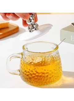 Buy Glass Tea Coffee Mug with Silver Bear White Lid and Glass Straw, Glass Mug with Handle for Milk, Juice, Chocolate, Drink, Mocha, Cappuccino, Tea, Water, Clear Drinking Cups in Egypt