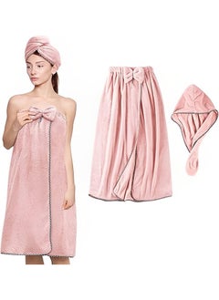 Buy Women's Microfiber Bath Towel,Adjustable Soft Wrap Dress with Bath Towel and Hood,Suitable for Wiping Body and Head After Shower(Pink) in Saudi Arabia