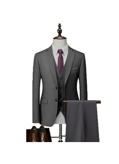 Buy Mens Slim Fit Suit Vest Pants 3-Piece Set Wedding Gray in Saudi Arabia