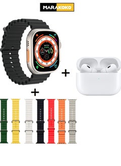 Buy The smart package, the Ultra Watch, supports wireless charging, supports sports modes and calls, with seven Straps and earbuds Pro headset. in Saudi Arabia