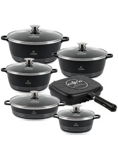 Buy Cookware Set 12 pieces - Pots and Pans set Ceramic Non Stick Coating 100% PFOA FREE, Die Cast aluminum Cooking Set include Casseroles, Shallow Pot & Grill Pan in UAE