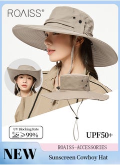 Buy Women's Spring Autumn Wide Brim Fishing Cap with Windproof Rope Outdoor Camping Adventure Quick Dry Breathable Sunscreen Bucket Hat Cowboy Hat in UAE