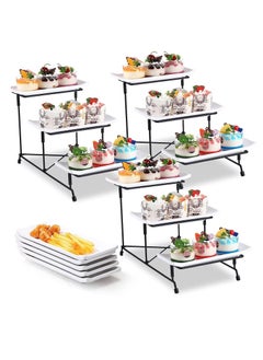 اشتري 3 Pieces 3 Tier Serving Trays Rectangular 3 Tier Serving Platters Food Display Stand Collapsible Sturdier Metal Rack White Food Server Display Plate Rack for Entertaining Fruit Dessert Cupcake Party في الامارات