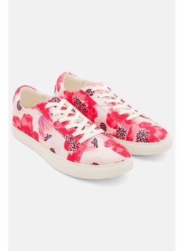 Buy Women Lace Up Floral Print Shoes, Fuchsia/White in Saudi Arabia