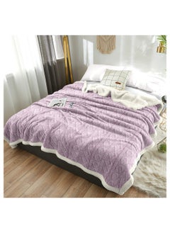 Buy Jacquard Sherpa Blanket Single Size Faux Fur Bed Blanket 160x220cm Flannel Fleece Reversible Blanket Warm and Plush Throw Blanket Lilac in UAE