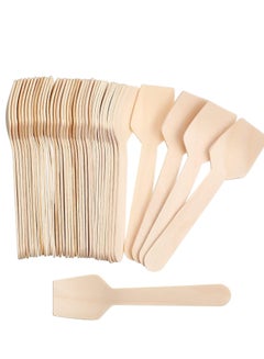 اشتري 100 Pcs Wooden Square Spoons Set - 95mm Mini Disposable Spoons, Ice Cream Spoons for Sugar Scrub, Small Wooden Spoons for Picnic Parties Weddings, Camping في السعودية
