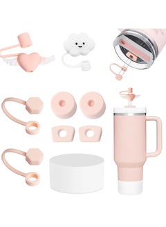 Buy Stanley Cup Accessories Set Including 6 Pcs Silicone Spill Proof Stopper, 2 Pcs Straw Cover Cap for 9-10 mm Straws, 1 Pcs Clear Silicone Boot for Stanley Cup Stanley 40oz & 30oz Tumbler (PINK) in Saudi Arabia