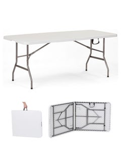 Buy Foldable Lightweight Table Durable Outdoor And Indoor Portable Table For Camping Buffet Wedding Market Garden Party Folds in Half with Carry Handle White in UAE