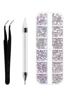 Buy Crystal Gems Nail Art Rhinestones Kit with Double -Sided Nail Wax Pen Tools &Tweezers, Charms Gems Nail Set for Face Eye Makeup Decoration &DIY Nail(White） in Saudi Arabia